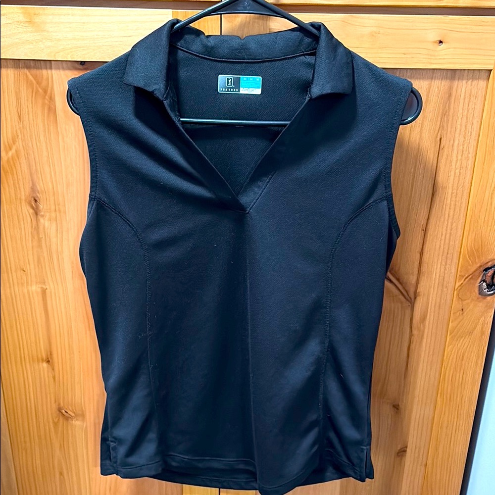 PGA Tour Black Sleeveless Polo Tank